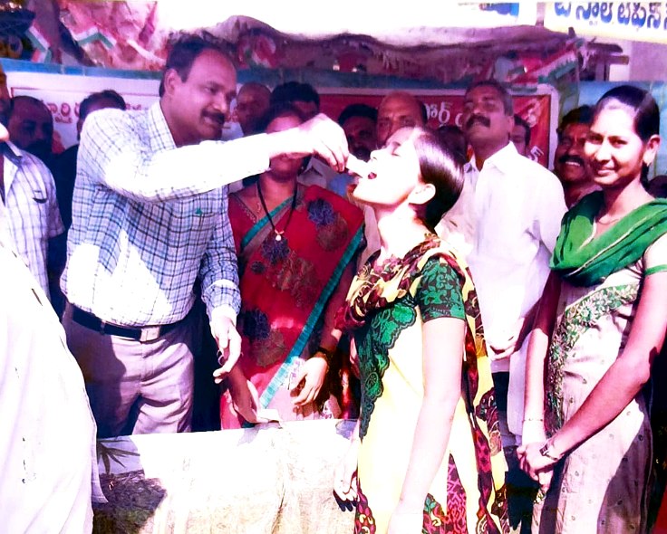 Polio drops administered during an immunisation drive